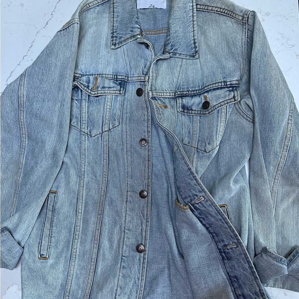 TNA Oversized Light Blue Denim Jacket - Women's Classic Jean Coat